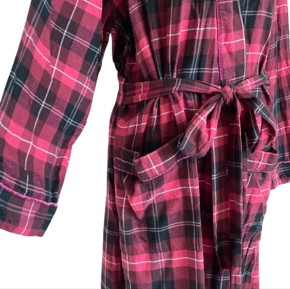SOLD Eileen West plaid tartan black Pink Christmas long Robe cotton Classic L - Picture 6 of 17